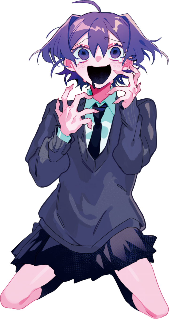 1girl, abnormality_dancin'_girl_(vocaloid), ahoge, black_necktie, black_skirt, black_sweater, blush, collared_shirt