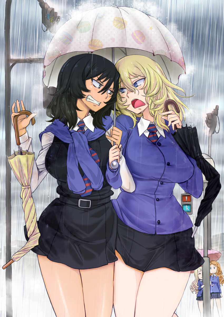 absurdres, andou_(girls_und_panzer), bc_freedom_school_uniform, black_dress, blue_cardigan, blue_necktie, cardigan, closed_eyes