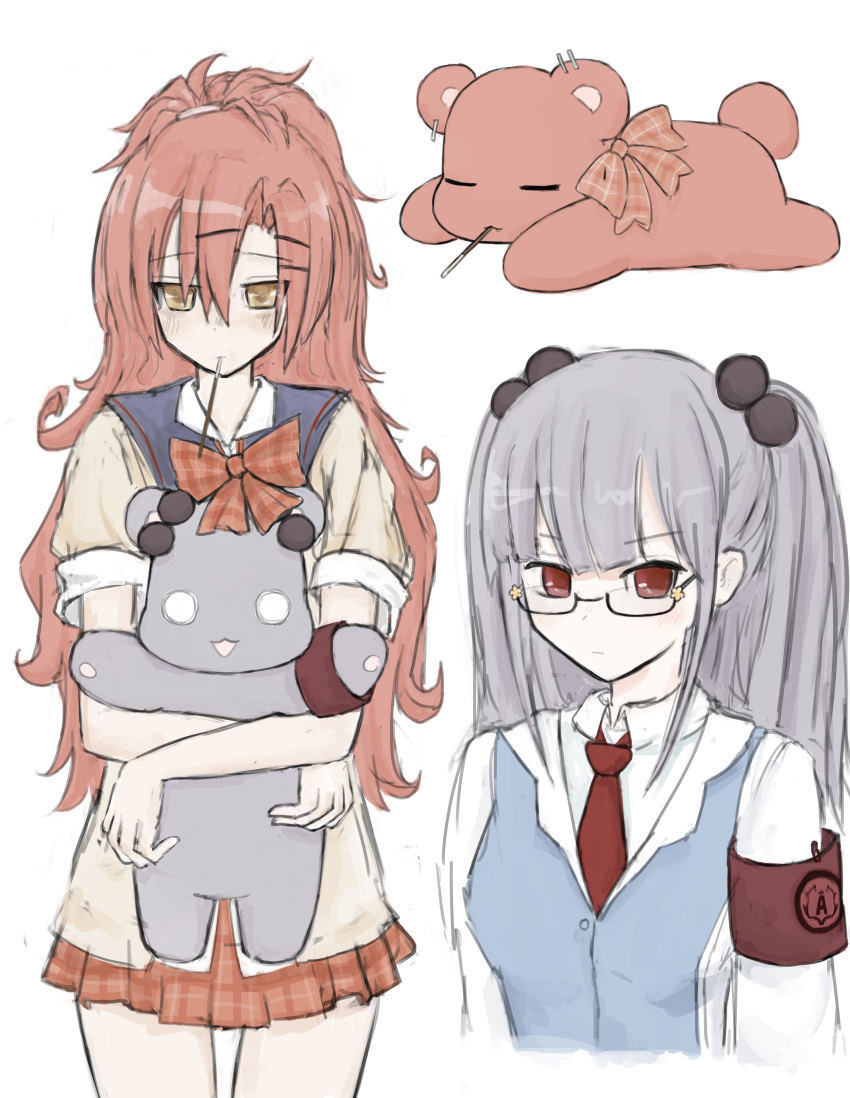 absurdres, akuma_no_riddle, bear, bow, glasses, hair_bow, highres, izumino_sumika