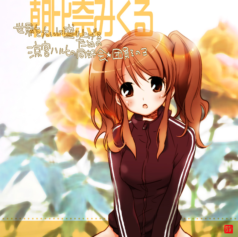 brown_eyes, brown_hair, long_hair, norita_maaya, suzumiya_haruhi_no_yuuutsu, track_suit, twintails