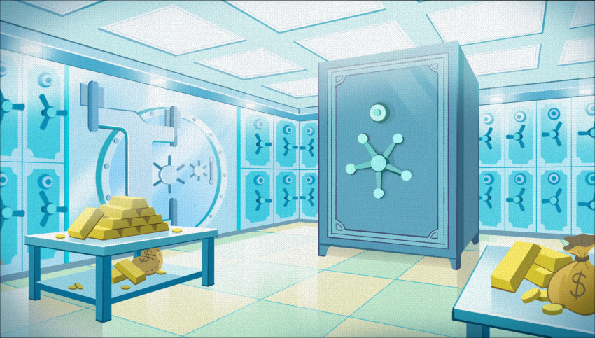 bag, coin, digimin, gold_bar, highres, indoors, locker, moneybag