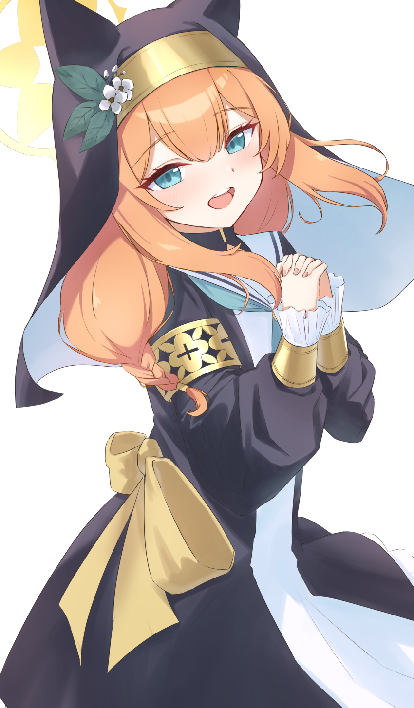 1girl, :d, absurdres, animal_ears, armlet, blue_archive, blue_eyes, cat_ears