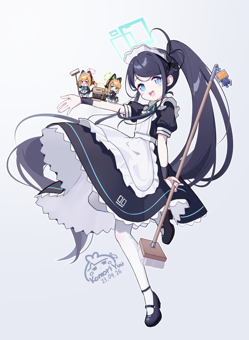 <key>_(robot)_(blue_archive), 4girls, :d, absurdres, animal_ear_headphones, animal_ear_headwear, animal_ears, anklet