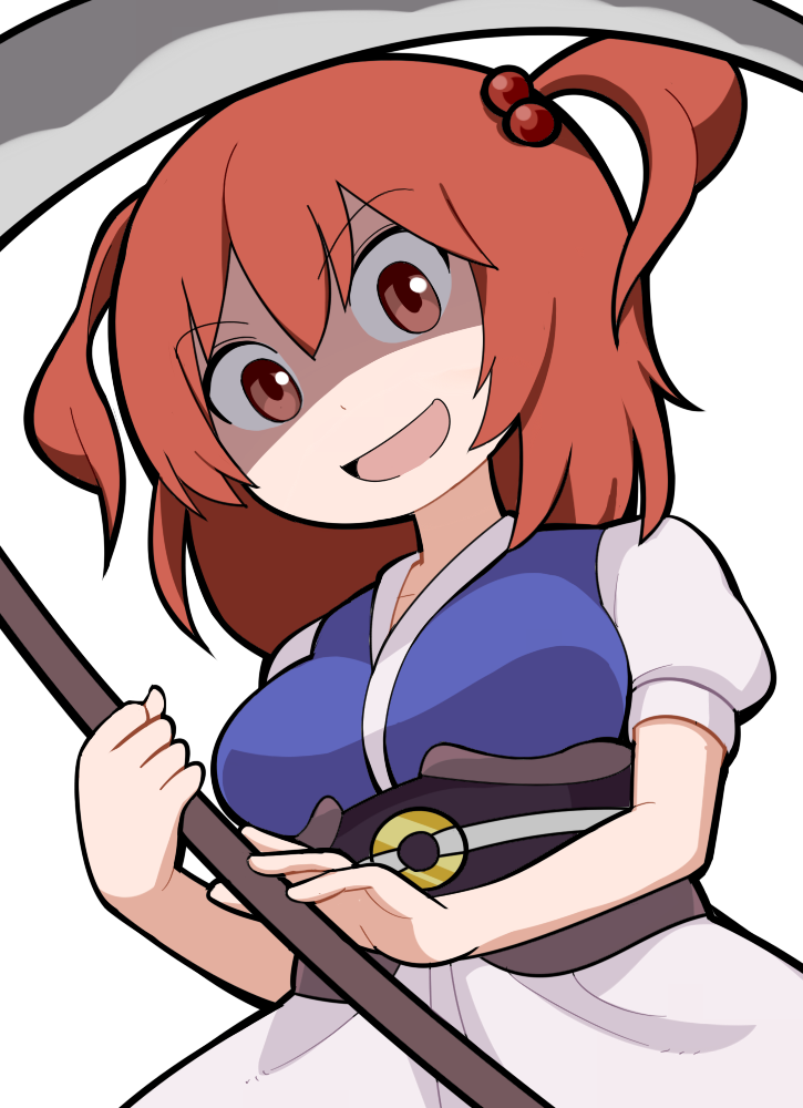 1girl, black_sash, blue_vest, breasts, brown_sash, coin, coin_on_string, commentary_request