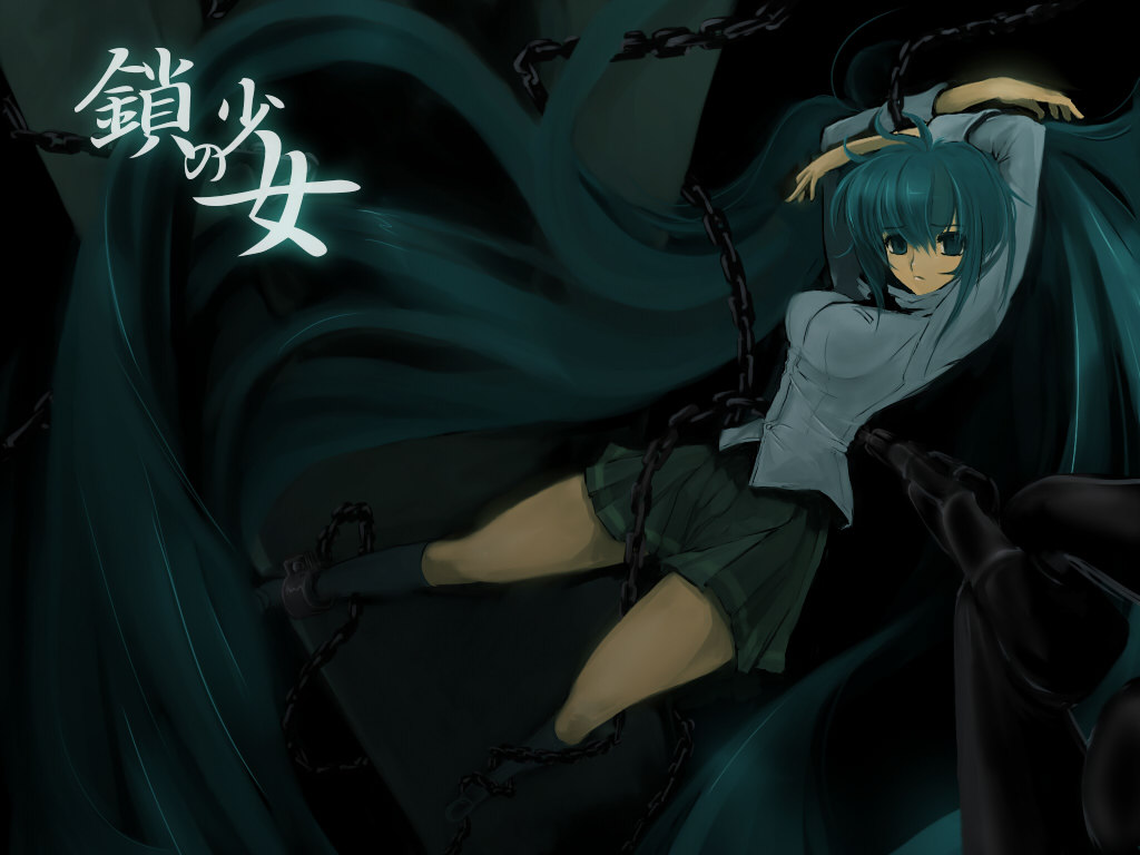 aqua_eyes, aqua_hair, chain, chain_girl_(vocaloid), hakushun, hatsune_miku, kneehighs, kusari_no_shoujo_(vocaloid)