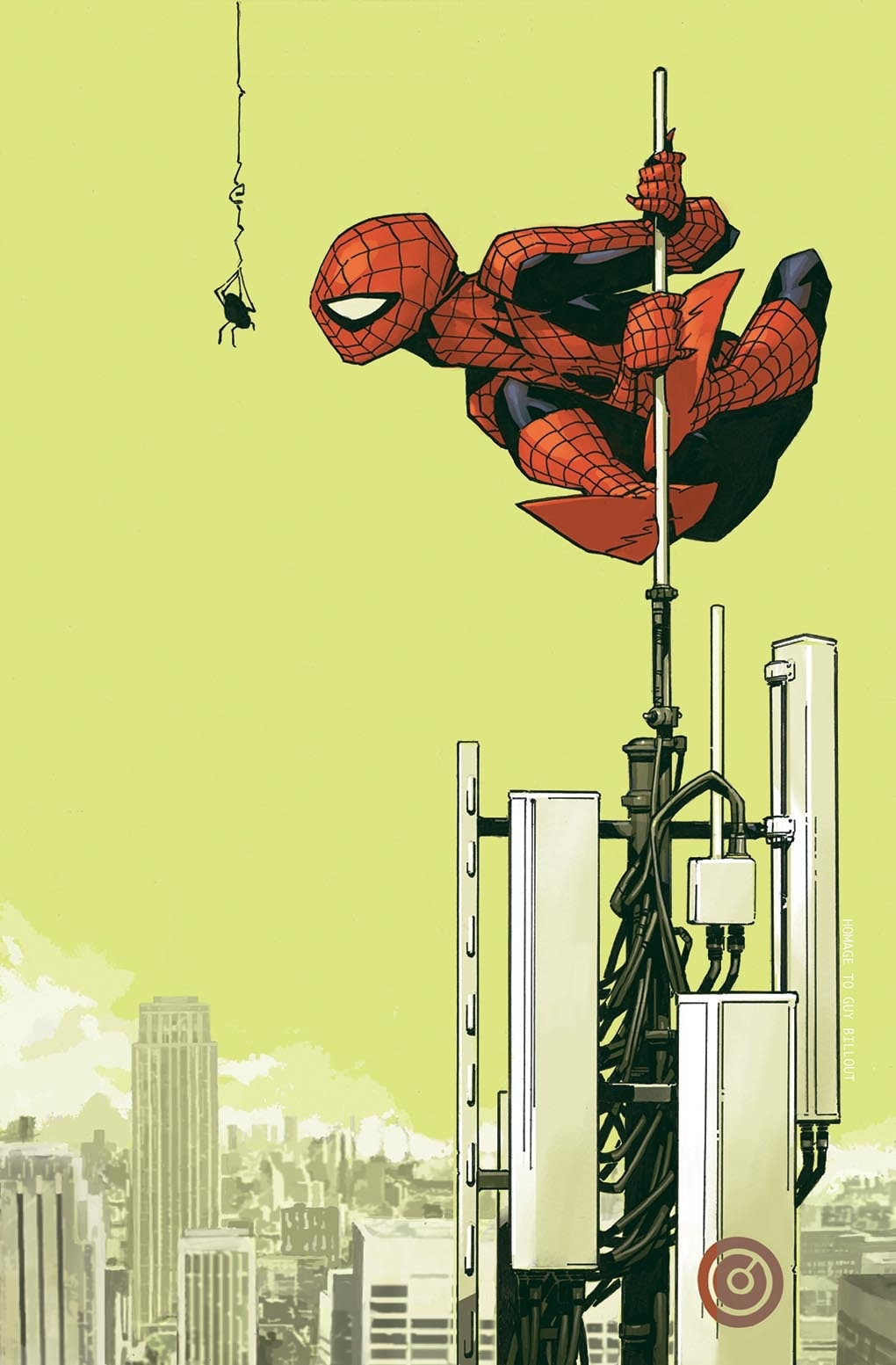1boy, bug, building, chris_bachalo, cityscape, highres, holding, holding_pole