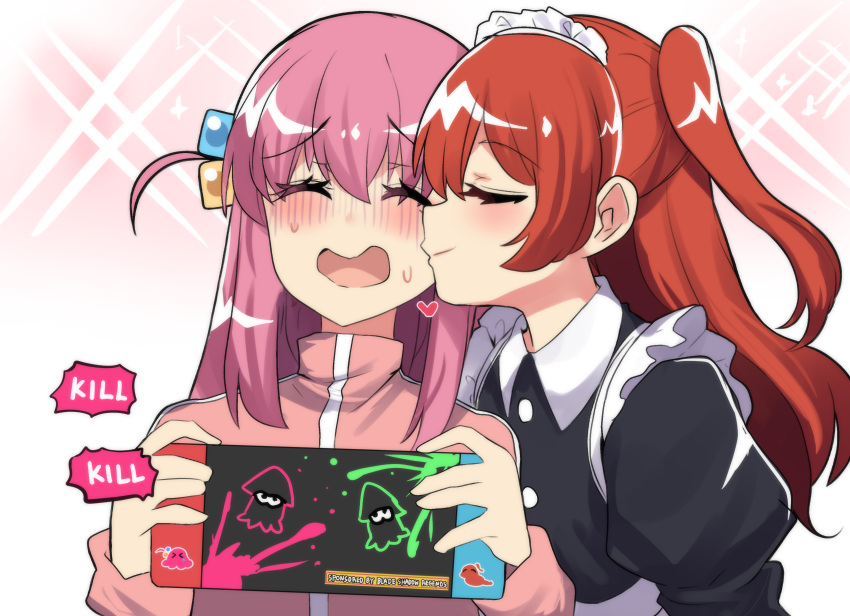 2girls, absurdres, animalization, blush, bocchi_the_rock!, closed_eyes, commentary, cube_hair_ornament