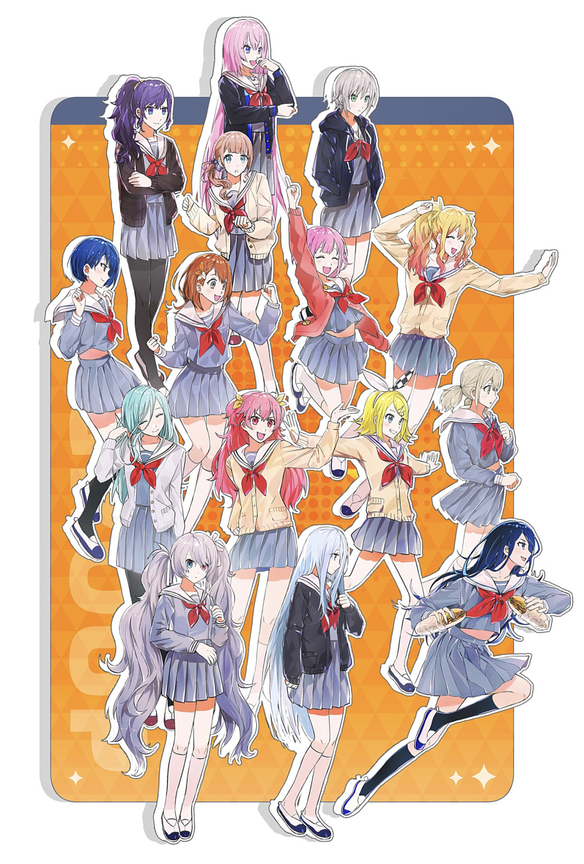 25-ji_miku, 6+girls, absurdres, april_fools, asahina_mafuyu, azusawa_kohane, black_cardigan, black_jacket