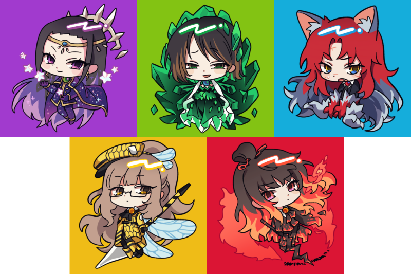 5girls, adult_who_tells_lies_(project_moon), animal_ears, animal_hands, bbunny, big_and_will_be_bad_wolf, black_hair, brown_hair