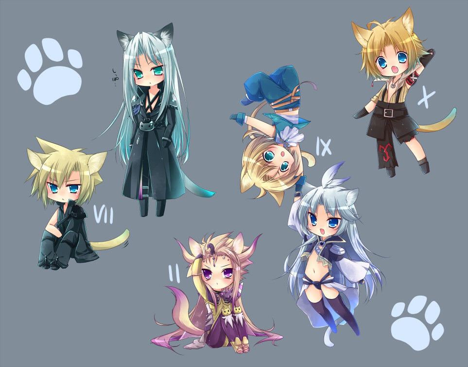 animal_ears, aqua_eyes, blonde_hair, blue_eyes, cat_ears, cloud_strife, dissidia_final_fantasy, emperor_(ff2)