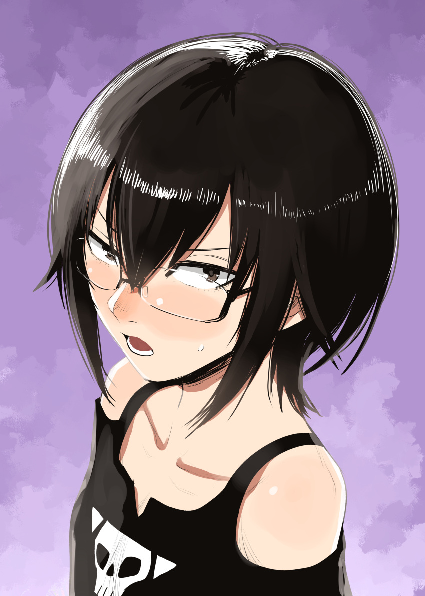 1girl, absurdres, black_eyes, black_hair, black_shirt, breasts, clothing_cutout, commentary_request