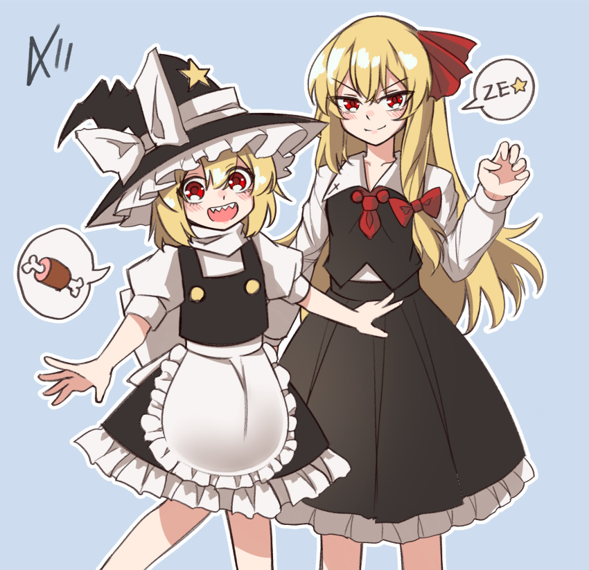 >:), 2girls, :d, a-xii, apron, black_skirt, black_vest, blonde_hair