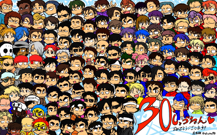 6+boys, 6+girls, akstn_tako, black_hair, blonde_hair, blue_hair, brown_hair, chibi