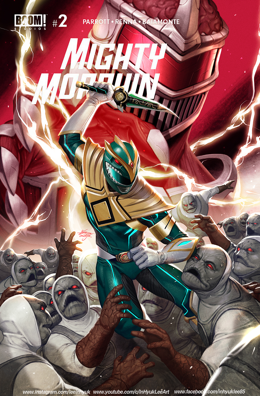 1girl, armor, bodysuit, claws, clenched_hand, comic_cover, copyright_name, cover