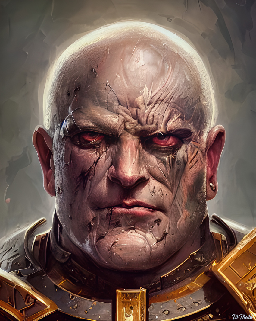 1boy, abolton4, absurdres, ai-assisted, armor, bald, black_armor, chaos_(warhammer)