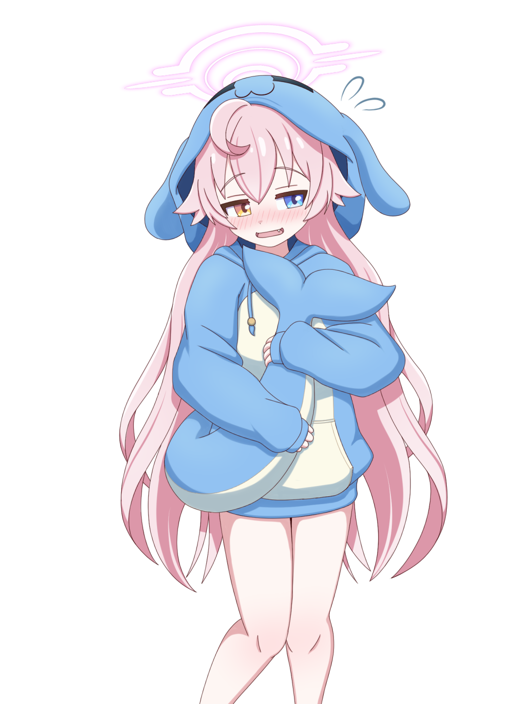 1girl, :d, ahoge, alternate_costume, blue_archive, blush, commentary_request, depaken