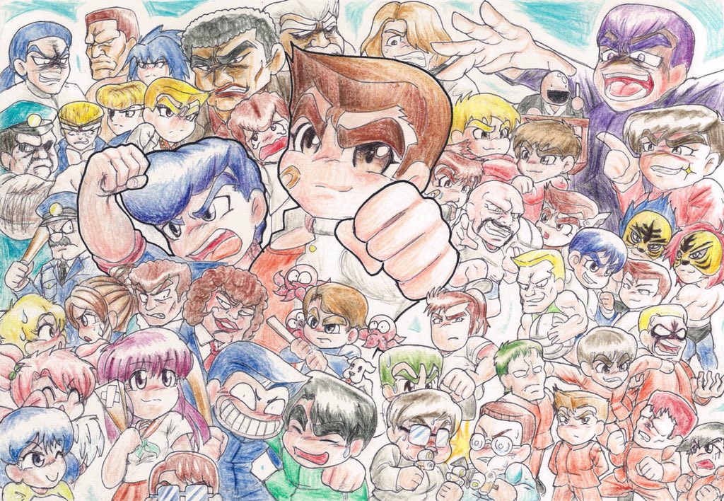6+boys, 6+girls, bandaid, blonde_hair, blue_eyes, blue_hair, brown_eyes, brown_hair