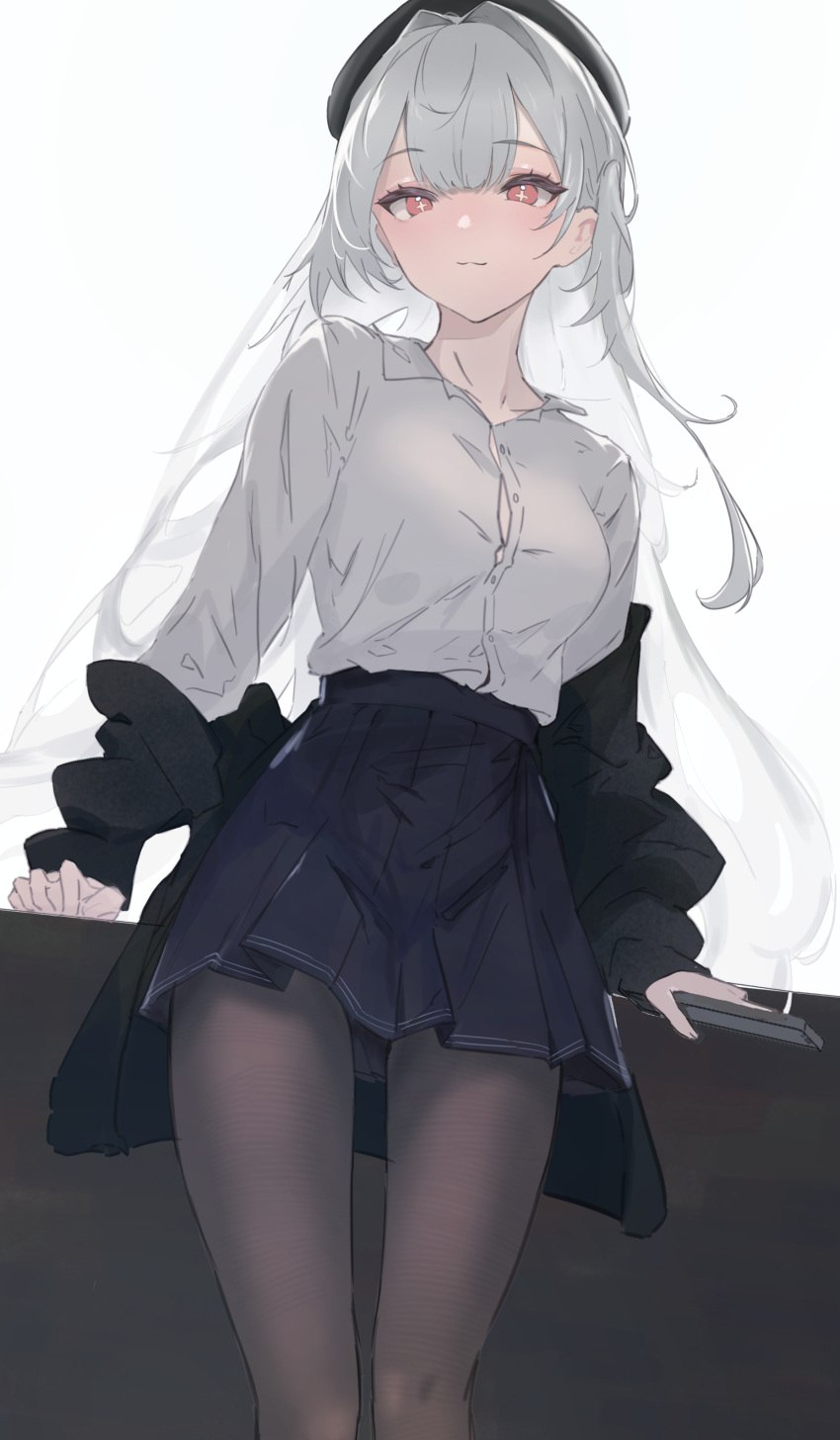 1girl, :3, absurdres, azur_lane, beret, black_jacket, black_pantyhose, blunt_bangs