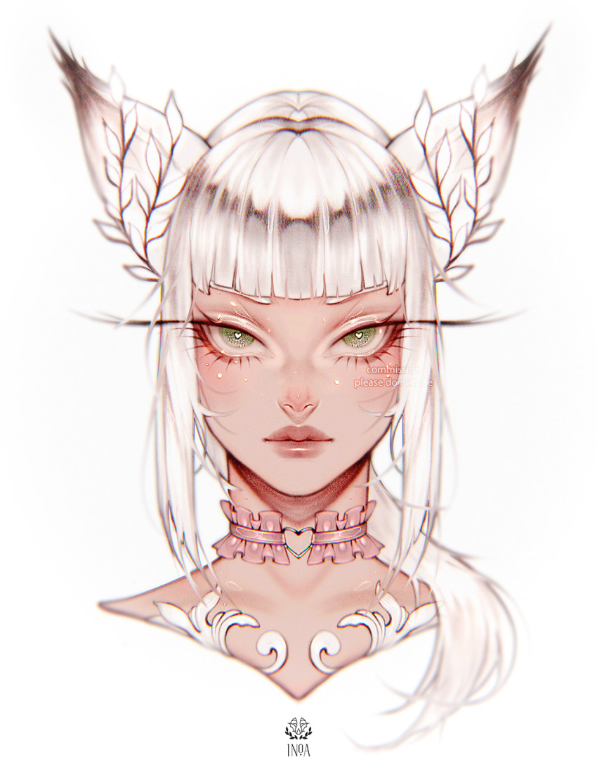 1girl, animal_ears, blunt_bangs, choker, closed_mouth, commission, english_commentary, expressionless