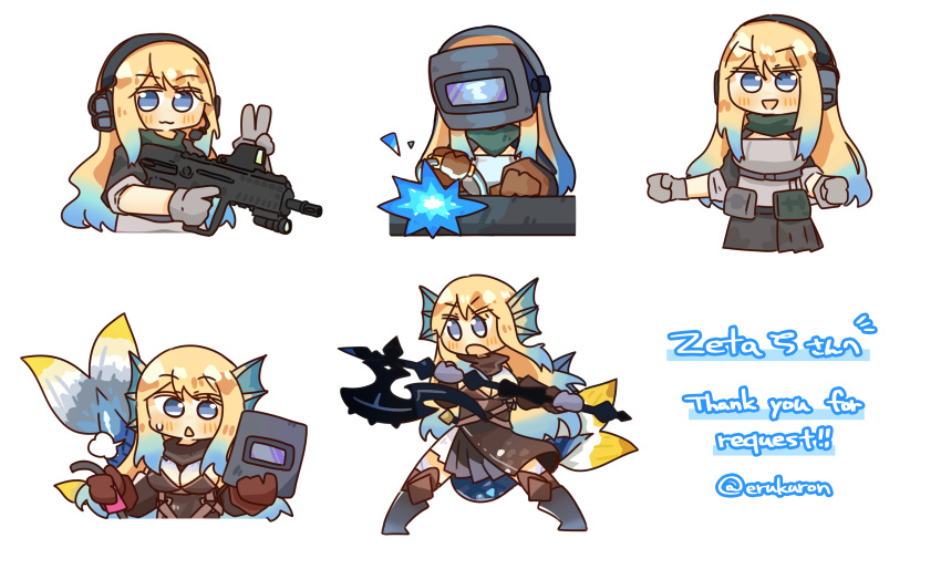 1girl, absurdres, blush, chibi, colored_skin, commission, commissioner_upload, dragon_girl