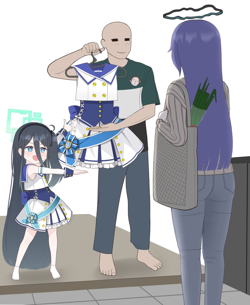 >:), 1boy, 2girls, :d, absurdly_long_hair, absurdres, aged_down, aged_up