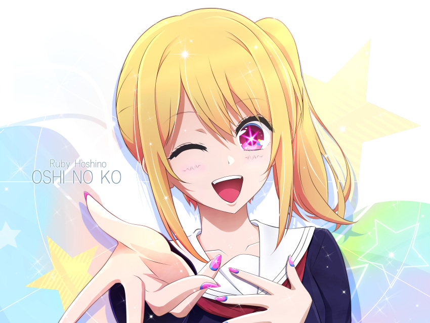 1girl, absurdres, alternate_hair_length, alternate_hairstyle, blue_jacket, blue_nails, character_name, commentary_request