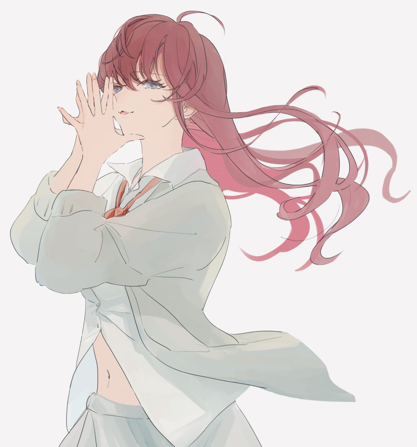 1girl, :3, absurdres, ahoge, blue_eyes, bow, bowtie, cardigan