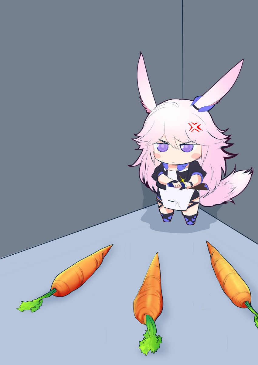 1girl, absurdres, aepuru_arts, angry, animal_ears, carrot, chibi, food