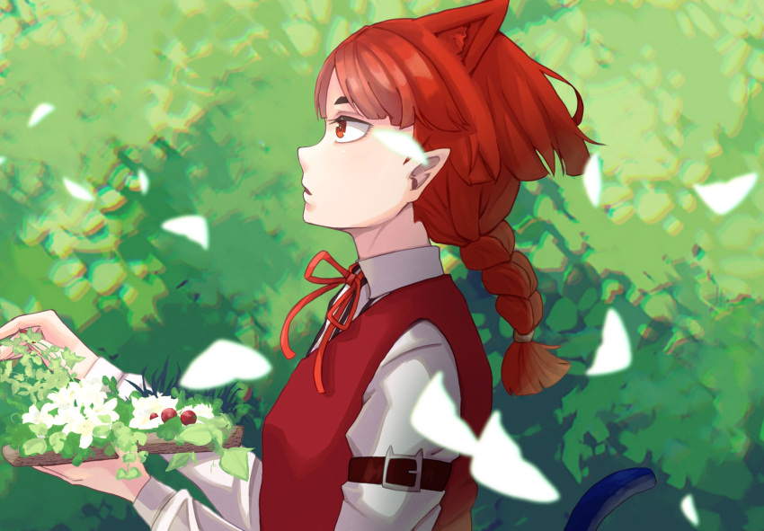 1other, arm_belt, braid, day, extra_ears, highres, hitsujino_yagi, long_sleeves