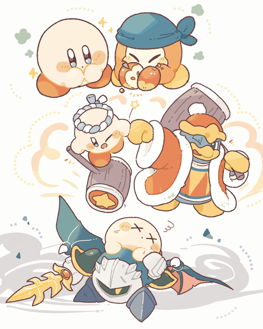 :o, apple, armor, armored_boots, bandana, bandana_waddle_dee, blue_bandana, blue_eyes
