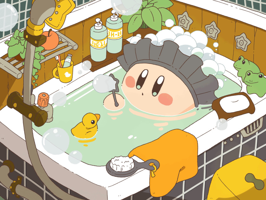 :o, apple, bar_soap, bath, bath_brush, bath_stool, bathing, bathtub