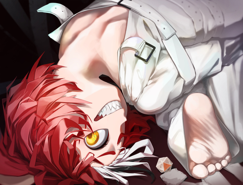 1girl, absurdres, animal_ears, appleblossomtea, black_hair, dice, evil_grin, evil_smile