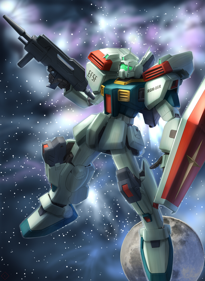 gm_iii, gun, gundam, gundam_zz, mecha, moon, raybar, shield