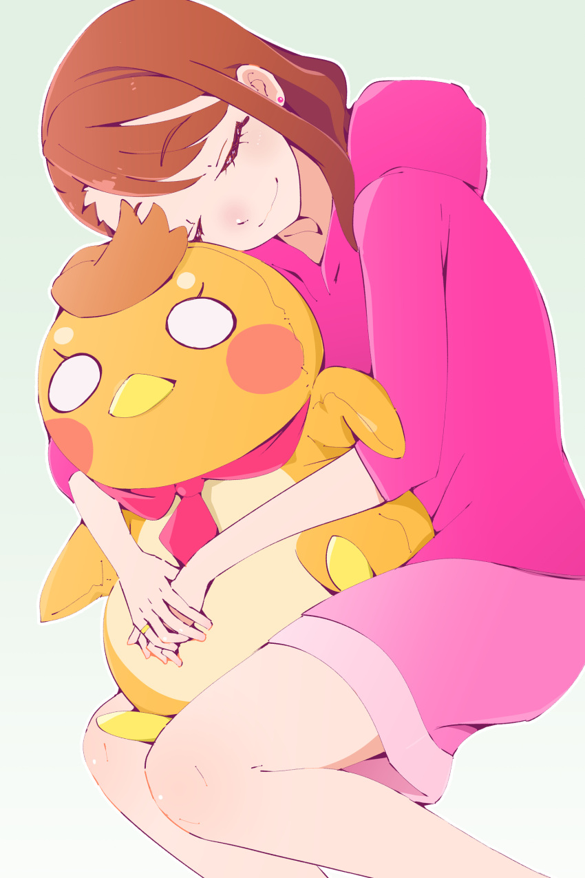1girl, absurdres, brown_hair, character_doll, closed_eyes, highres, hijiri_ageha, hirogaru_sky!_precure