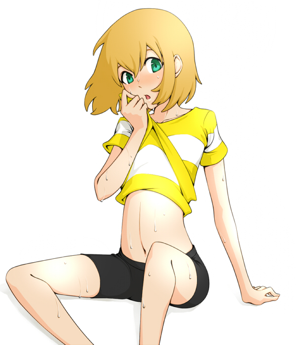 bad_id, bike_shorts, camel-m, heroman, joey_jones, shirt_lift, sitting, sweat, trap, yanaginoma