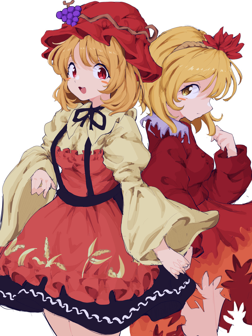 2girls, absurdres, aki_minoriko, aki_shizuha, apron, blonde_hair, blush_stickers, breasts