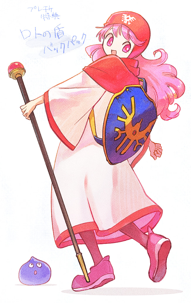 1girl, backpack, bag, curly_hair, dragon_quest, dragon_quest_ii, full_body, holding