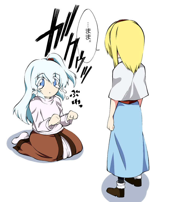 alice_margatroid, blonde_hair, blue_eyes, blue_hair, capelet, commentary, fuantei, hairband