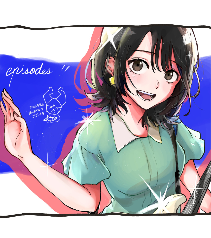 absurdres, black_hair, ear_piercing, guitar, highres, instrument, inuzuka_miwa, medium_hair