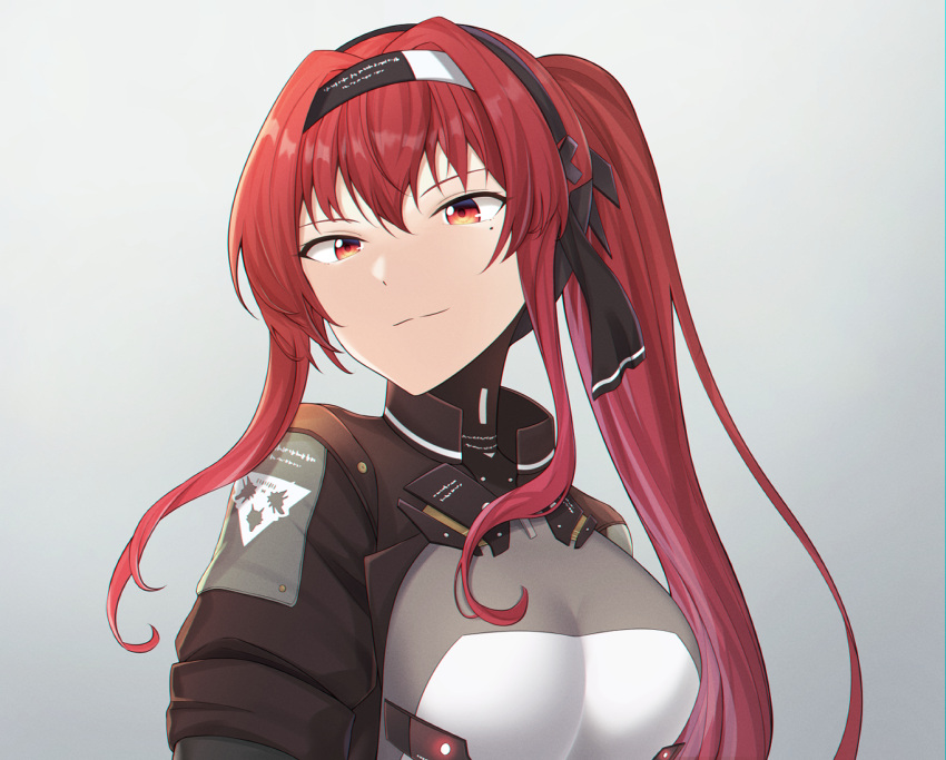 1girl, black_hairband, bodysuit, breasts, cesvelox, hairband, long_hair, mole