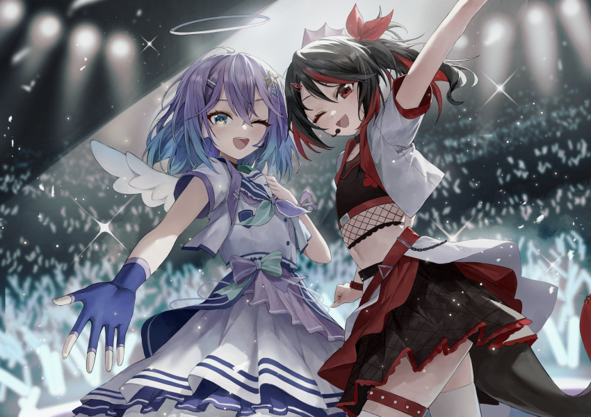 2girls, :d, akami_chiyo, amai_direct, aphrodi_vainilla, arm_up, black_choker, black_hair