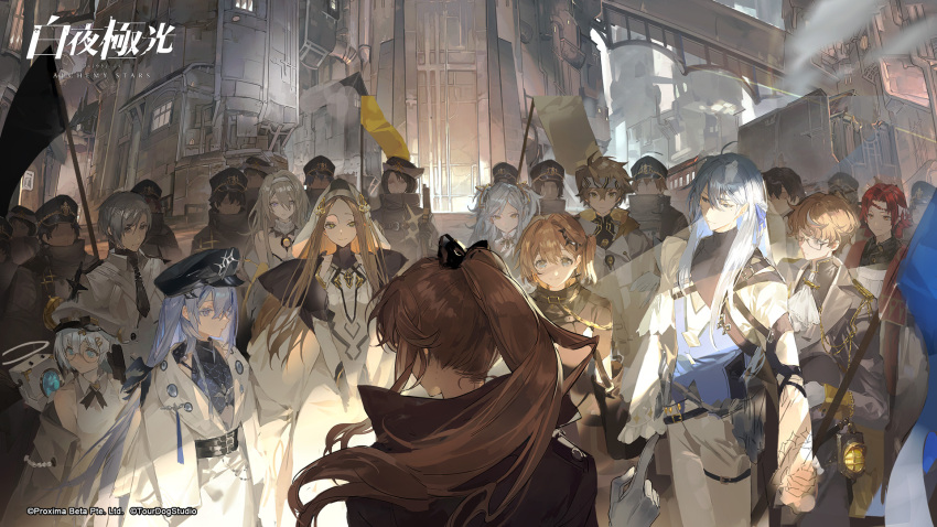 6+boys, 6+girls, alchemy_stars, anatoli_(alchemy_stars), ascot, axelia_(alchemy_stars), belt, black_hair