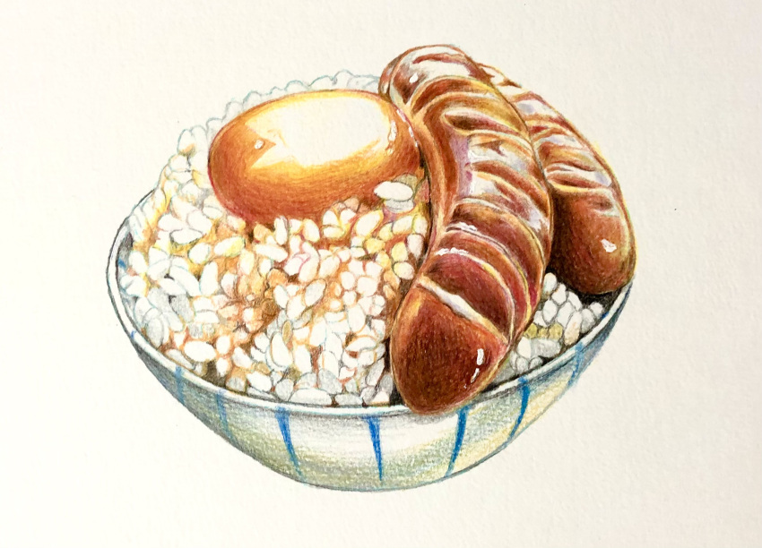 bowl, colored_pencil_(medium), egg_yolk, food, food_focus, highres, manmosu-0607, no_humans