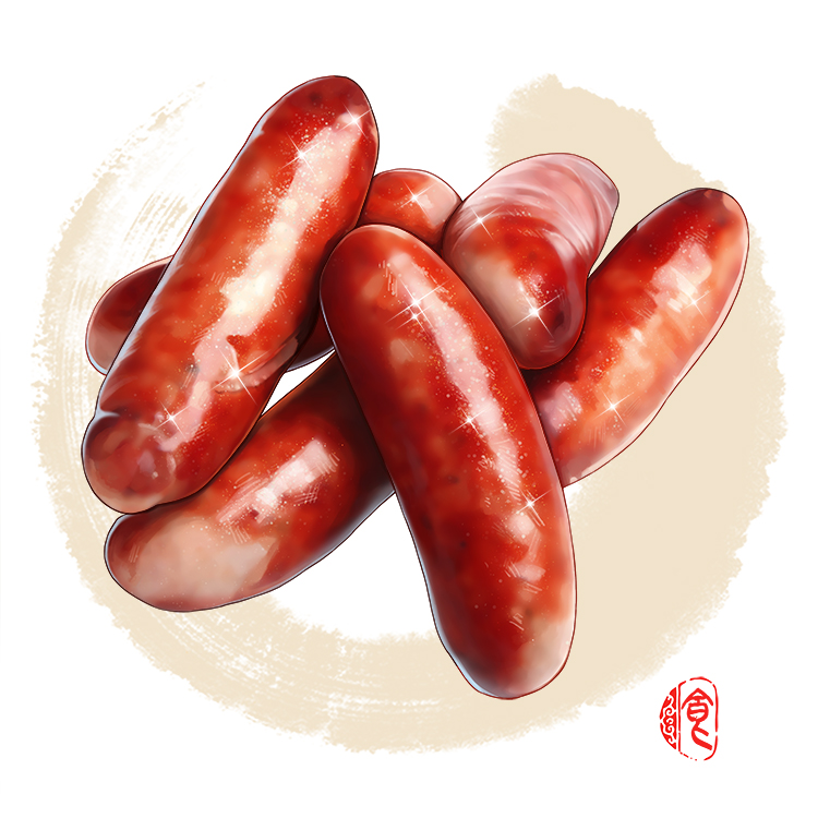 food, food_focus, lokyohayo, meat, no_humans, original, sausage, sparkle