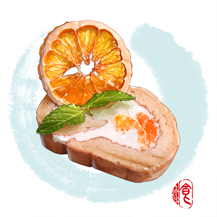 cake, chinese_commentary, commentary, food, food_focus, fruit, leaf, lokyohayo