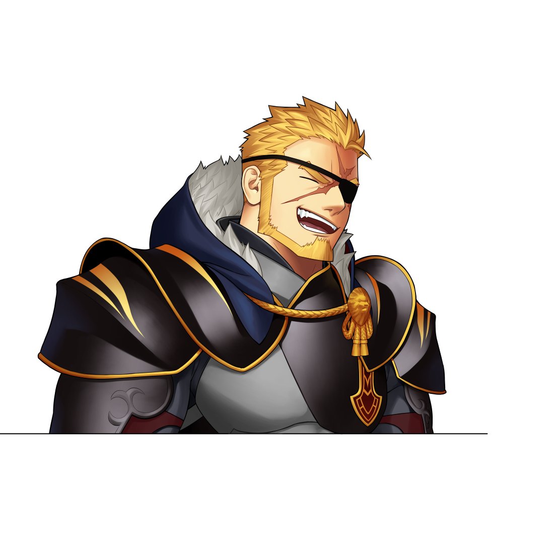 1boy, armor, beard, blonde_hair, breastplate, closed_eyes, eyepatch, facial_hair