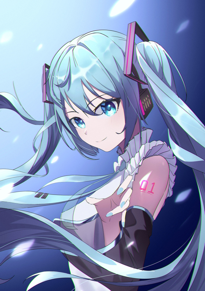 1girl, absurdres, dowal, green_eyes, green_hair, green_nails, green_necktie, hatsune_miku