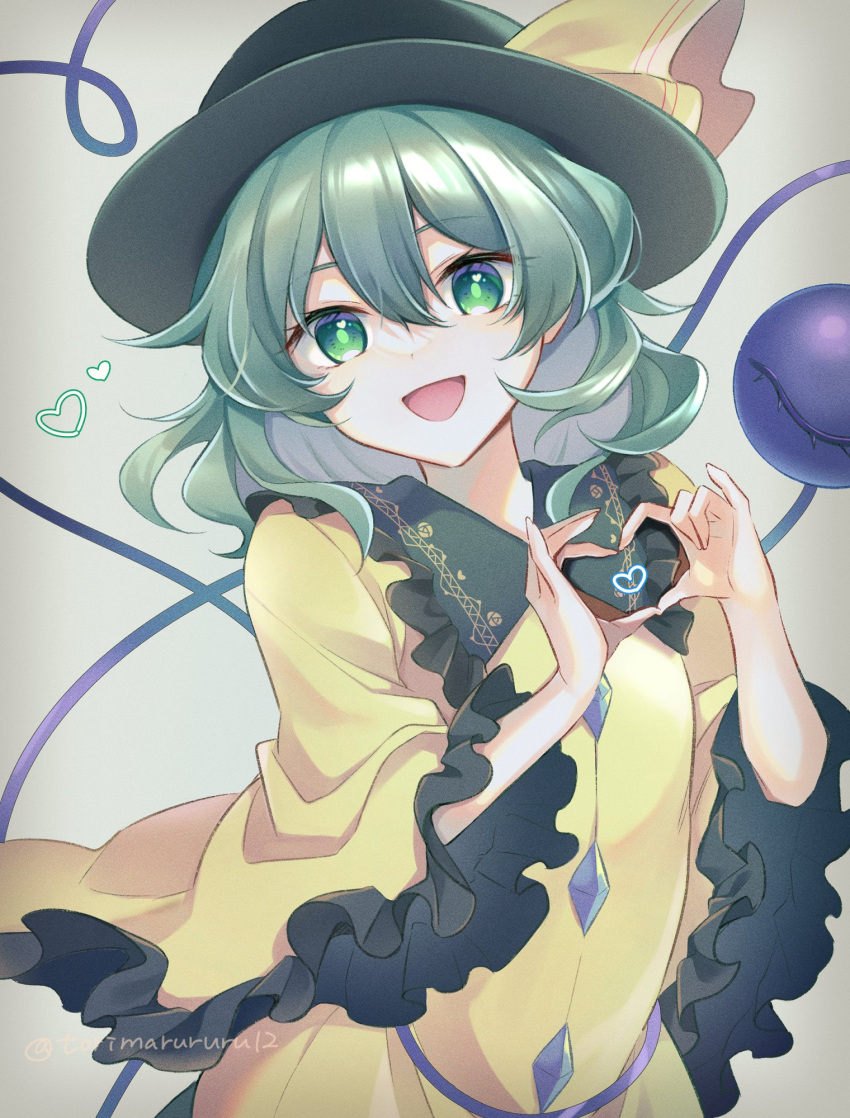 1girl, :d, black_headwear, blouse, bow, bright_pupils, buttons, diamond_button