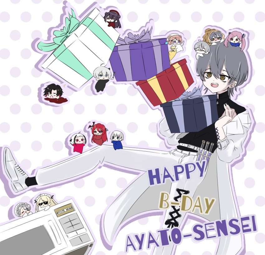 5boys, 8girls, angel_wings, animal_ears, ayato_galilei, bear_ears, black_shirt, blue_eyes