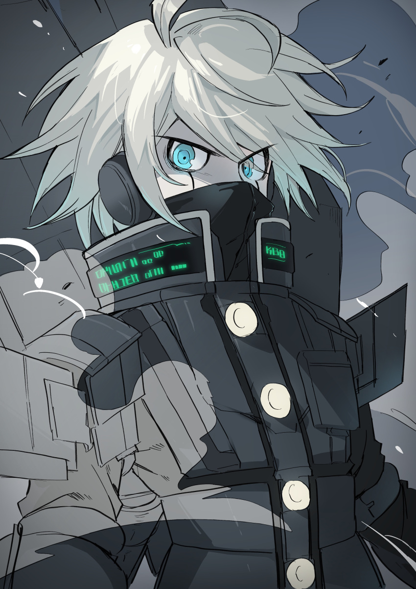 1boy, absurdres, ahoge, buttons, danganronpa_(series), danganronpa_v3:_killing_harmony, green_eyes, grey_hair